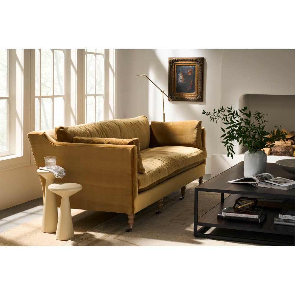 90” Madeline Sofa Antiqued Amber Velvet Rowe Furniture